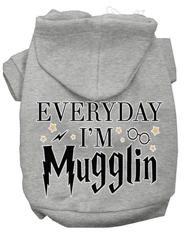 Everyday I'm Mugglin Screen Print Dog Hoodie Grey XS